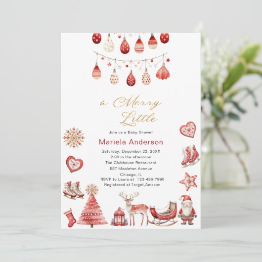 Winter Frohe Weihnachten Watercolor Babydusche Einladung (Stehend Vorderseite)