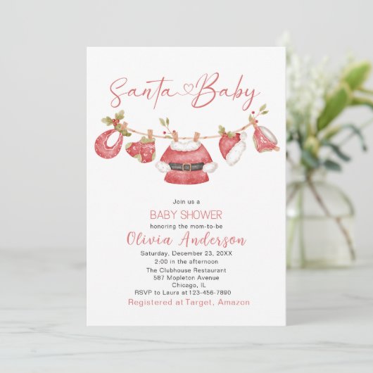 Winter Frohe Weihnachten Weihnachtsmann Wasserfarb Einladung (Stehend Vorderseite)