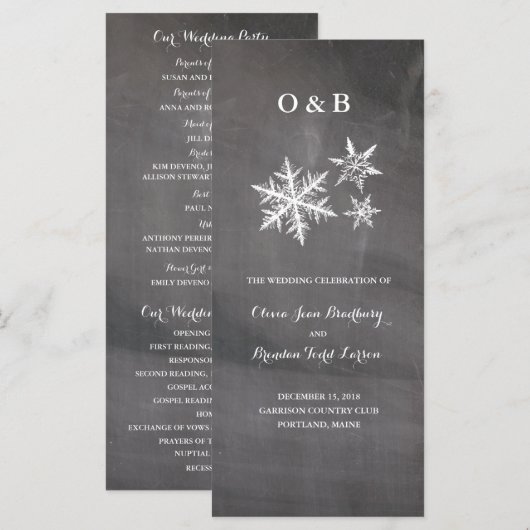 Winter Frost Snowflakes Chalkboar Zeremonie Progra Programm (Vorne/Hinten)
