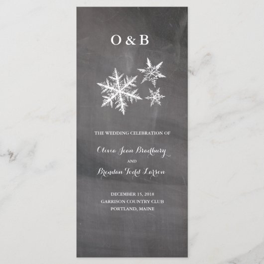 Winter Frost Snowflakes Chalkboar Zeremonie Progra Programm (Vorderseite)