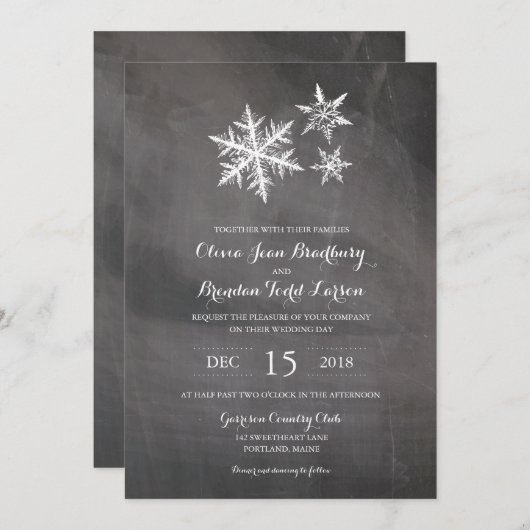 Winter Frost Snowflakes Chalkboard | Hochzeit Einladung (Vorne/Hinten)