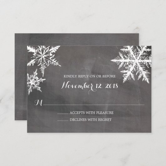 Winter Frost Snowflakes Chalkboard | HochzeitsrSVP RSVP Karte (Vorne/Hinten)