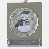 Winter Frost Snowman PERSONALISIERT Banner-Ornament Silber (Vorderseite)