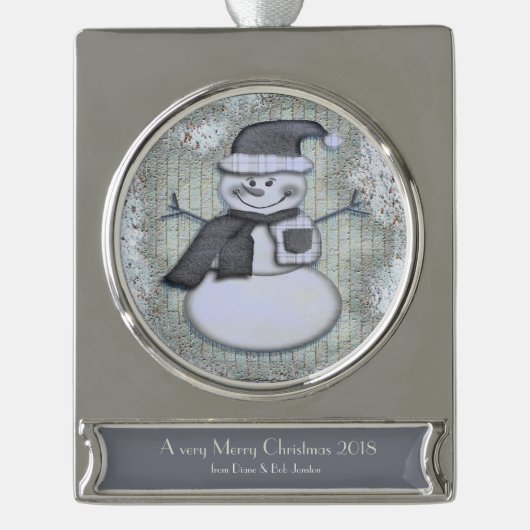 Winter Frost Snowman PERSONALISIERT Banner-Ornament Silber (Vorderseite)