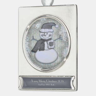 Winter Frost Snowman PERSONALISIERT Banner-Ornament Silber