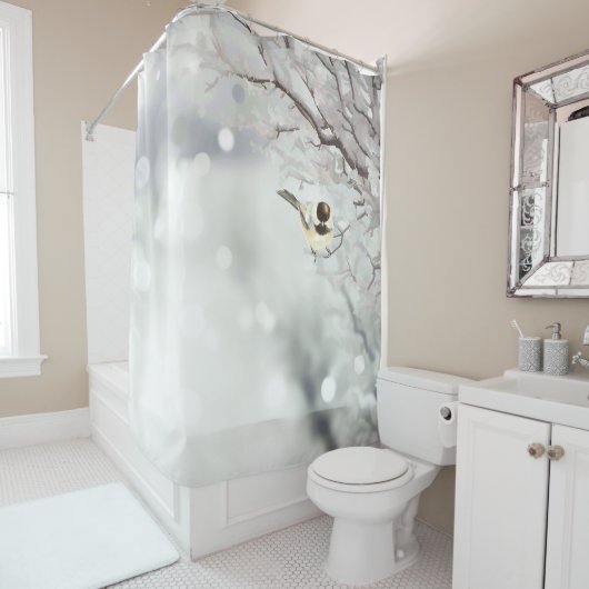 Winter Frost Trees Chickadee Bird Niedlich Duschvorhang (Beispiel)