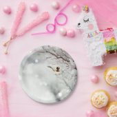 Winter Frosty Tree Chickadee Bird Art Pappteller (Party)