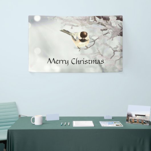 Winter Frosty Tree Chickadee Bird Custom Banner (Messeveranstaltung)