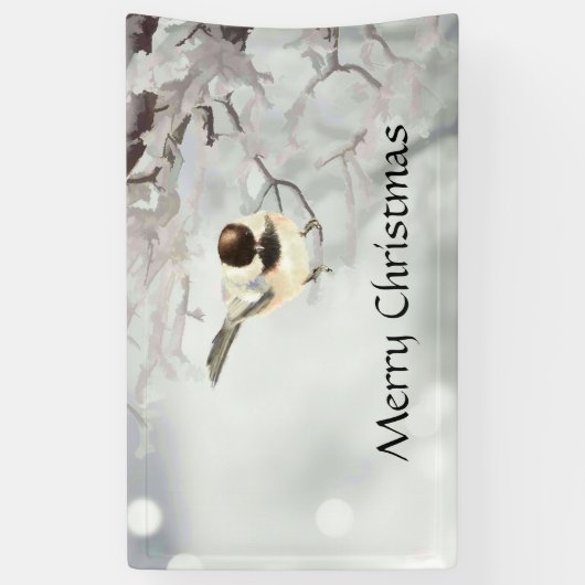 Winter Frosty Tree Chickadee Bird Custom Banner (Vertikal)