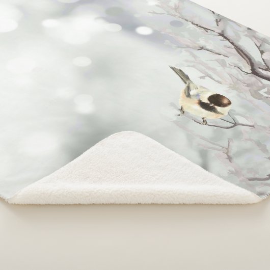 Winter Frosty Tree Chickadee Bird Fleece Blanket Sherpadecke (3/4)