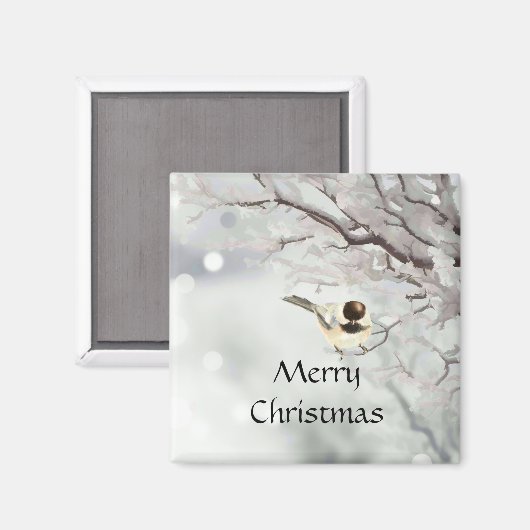 Winter Frosty Tree Chickadee Bird Magnet (Vorderseite/Rückseite)