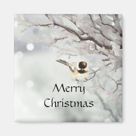 Winter Frosty Tree Chickadee Bird Magnet (Vorne)