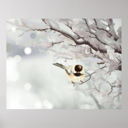 Winter Frosty Tree Chickadee Bird Poster (Vorne)