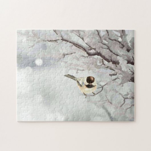 Winter Frosty Tree Chickadee Bird Puzzle (Horizontal)
