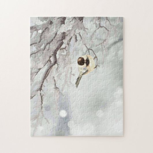 Winter Frosty Tree Chickadee Bird Puzzle (Vertikal)