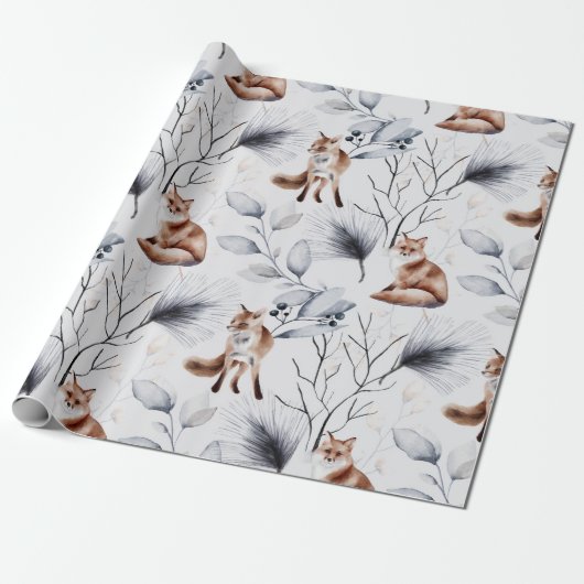 Winter-Fuchs-Botanischer Aquarell Geschenkpapier (Ungerollt)