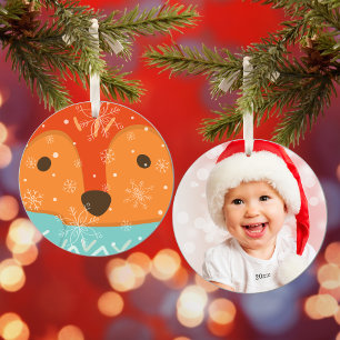Winter-Fuchs-Foto-und-Jahres-Weihnachten Keramik Ornament
