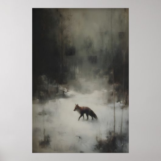 Winter-Fuchs-Kunst Druckbares Moody-Waldtier Poster (Vorne)