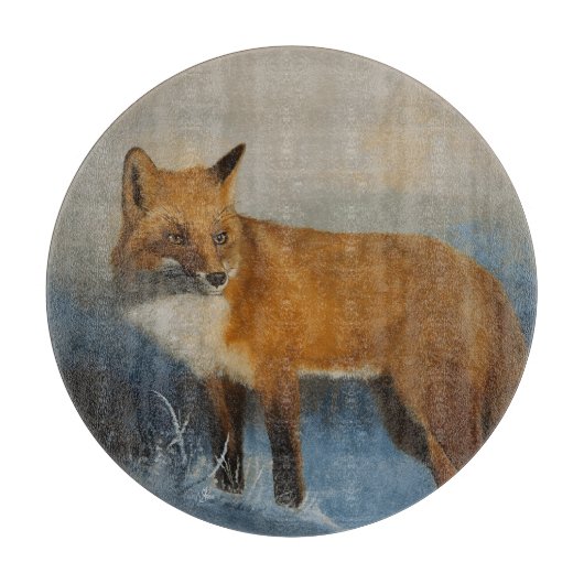 Winter-Fuchs-Rund Schneidebrett (Vorderseite)