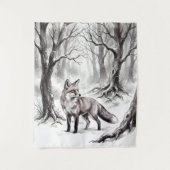 Winter-Fuchs-Teppich | Schnee-Wald-Kunst Wandteppich (Vorderseite)