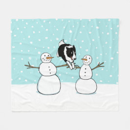 Winter Fun Border Collie Hund mit Snowmen Urlaub Fleecedecke