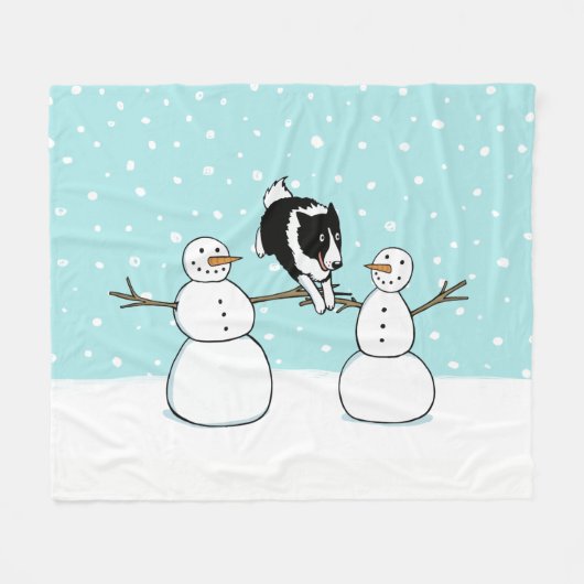 Winter Fun Border Collie Hund mit Snowmen Urlaub Fleecedecke (Vorderseite (Horizontal))