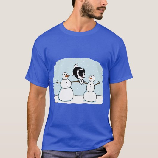 Winter Fun Border Collie with Snowmen Cute Dog Hol T-Shirt (Vorderseite)