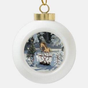 Winter Fun Jumping Pferd und Snowmen Keramik Kugel-Ornament
