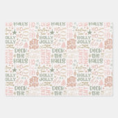 Winter Fun Pink Green Pastel Holly Jolly Weihnacht Geschenkpapier Set (Vorderseite)