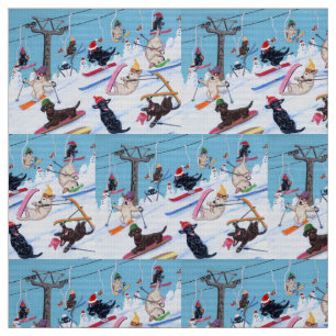 Winter Fun Skiing Labradors Fabric Stoff