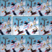 Winter Fun Skiing Labradors Fabric Stoff (Kachel)