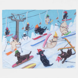 Winter Fun Skiing Labradors Fleecedecke