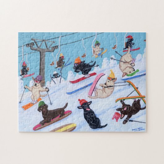 Winter Fun Skiing Labradors Puzzle (Horizontal)