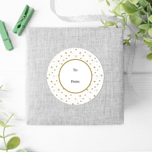 Winter Fun White Gold Stars Weihnachten Runder Aufkleber