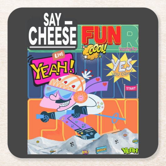 Winter Fun Yeah! Rechteckiger Pappuntersetzer (Vorderseite)