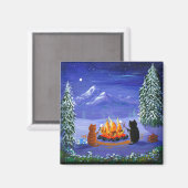 Winter Funny Cats Forest Creationarts Magnet (Vorderseite/Rückseite)