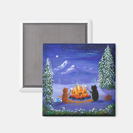 Winter Funny Cats Forest Creationarts Magnet (Vorderseite/Rückseite)