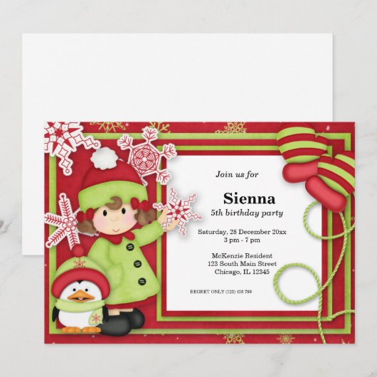 Winter Geburtstag Einladung (Vorne/Hinten)