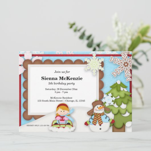Winter Geburtstag Einladung (Stehend Vorderseite)