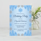 Winter Geburtstag Ice Blue Silver Snowflake Einladung (Stehend Vorderseite)