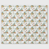 Winter gemütliche Natur Fox Kaninchen Birds Pine C Geschenkpapier (Flach)