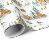 Winter gemütliche Natur Fox Kaninchen Birds Pine C Geschenkpapier (Rolleneckpunkt)