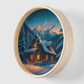 Winter / Gemütliche Winterhütte Wanduhr (Winkel)