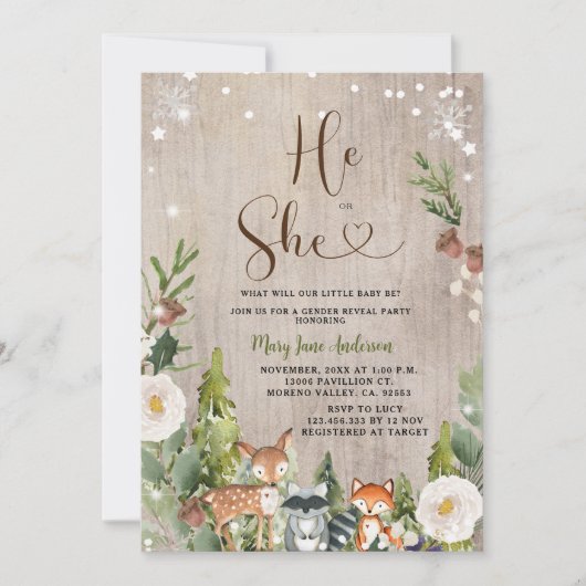 Winter Gender-Enthüllung über Pinienwälder Einladung (Vorderseite)