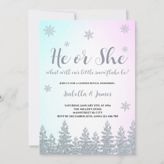 Winter Gender offenbaren Schneeflocke Er oder sie Einladung (Vorderseite)