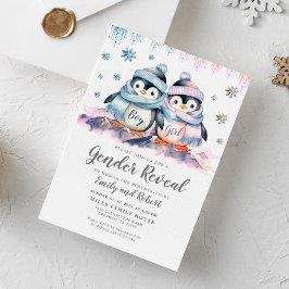 Winter Gender Reveal, Baby Shower Pinguin Einladung