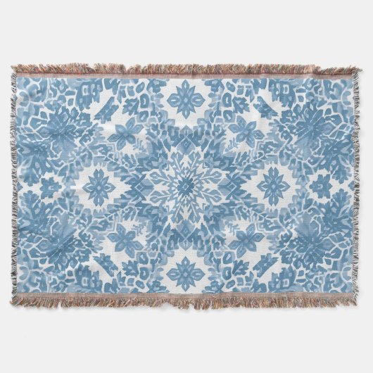 Winter Geometric Icy Blue Snowflake Pattern Decke (Vorderseite)