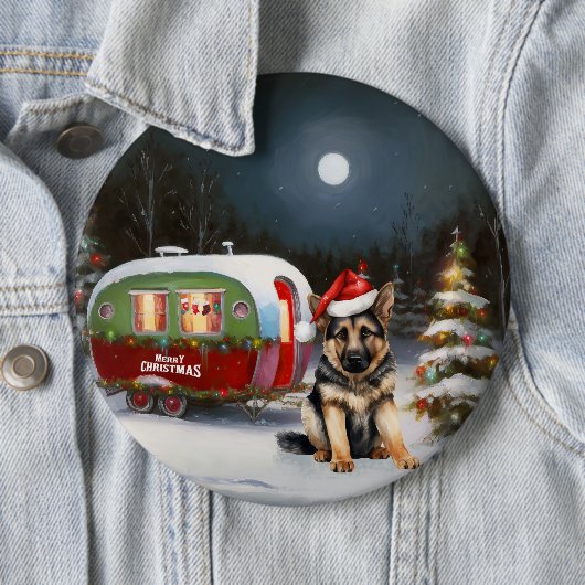 Winter German Shepherd Caravan Weihnachtsabenteuer Button (Beispiel)