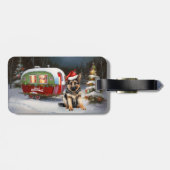 Winter German Shepherd Caravan Weihnachtsabenteuer Gepäckanhänger (Rückseite horizontal)