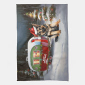 Winter German Shepherd Caravan Weihnachtsabenteuer Geschirrtuch (Vertikal)